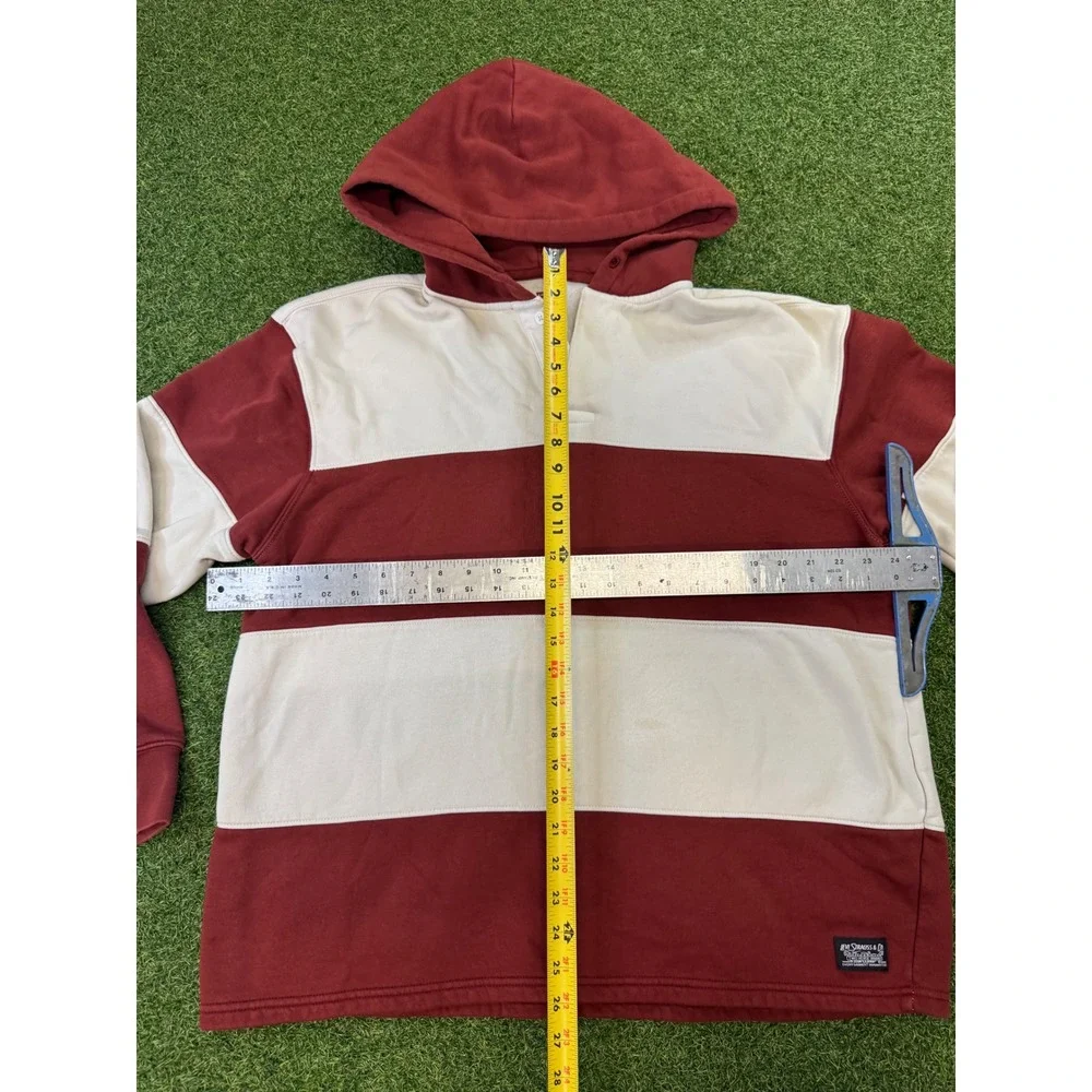 Levis‎ Mens Relaxed Fit Hooded Rugby Shirt Burgundy Cream Striped Fleece Medium